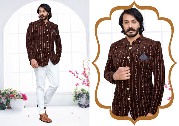 Men's Jodhpuri Velvet Coat With Mirror Work-Di.No-2