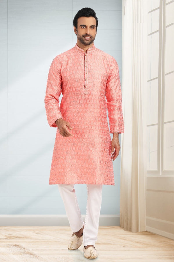 Silk Jacquard Kurta With Cotton Pajama-Di. No.-60