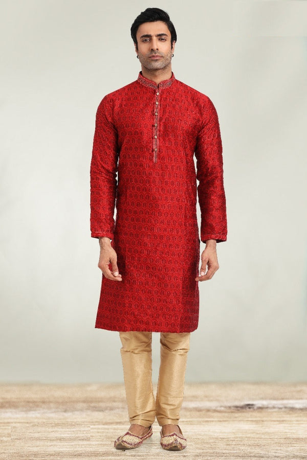 Silk Jacquard Kurta With Cotton Pajama-Di. No.-60