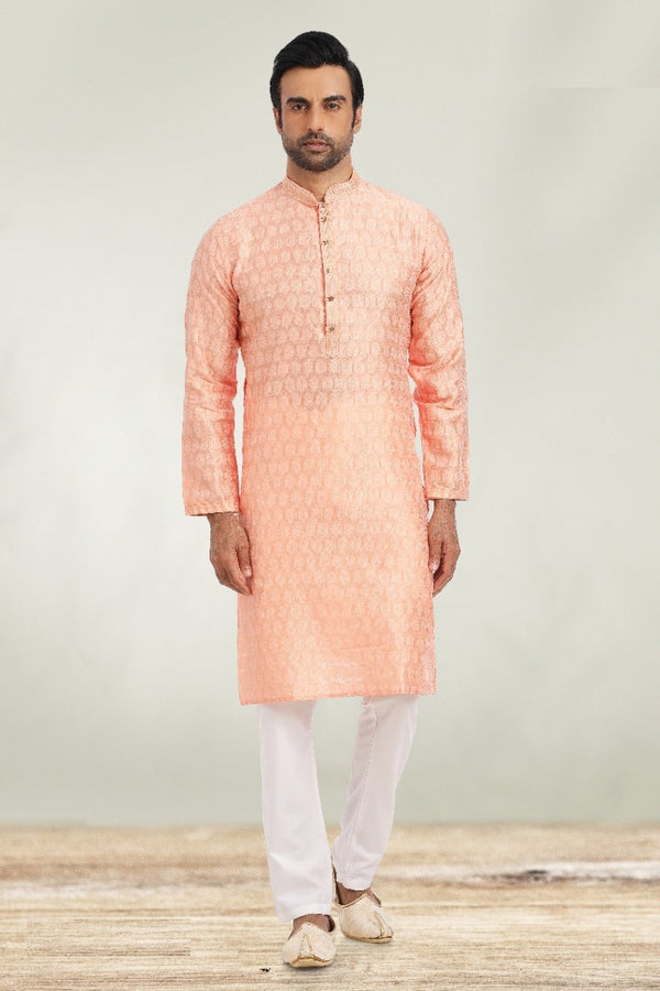 Silk Jacquard Kurta With Cotton Pajama-Di. No.-60