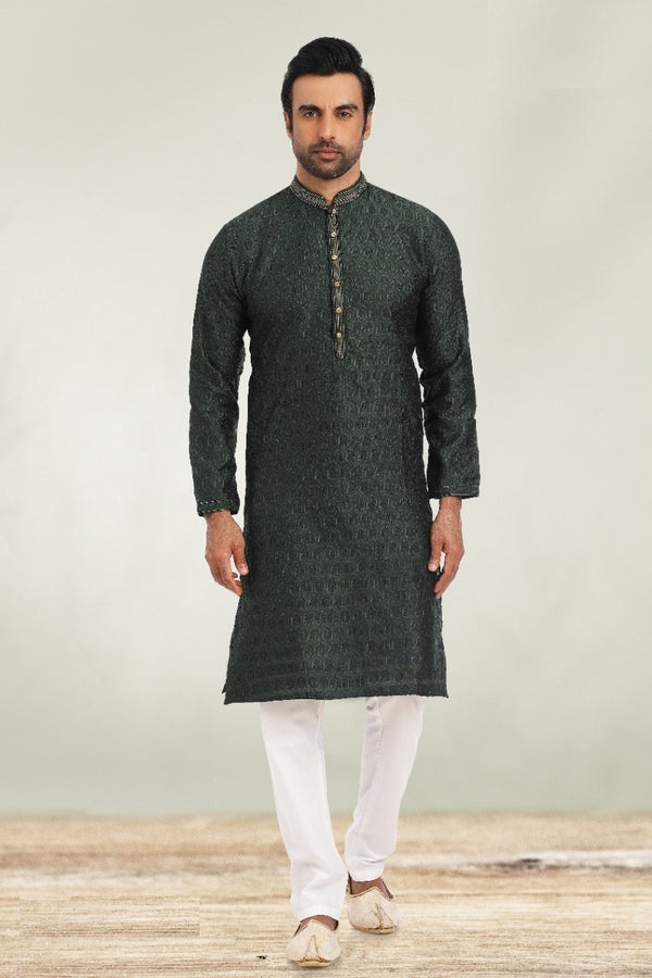 Silk Jacquard Kurta With Cotton Pajama-Di. No.-60