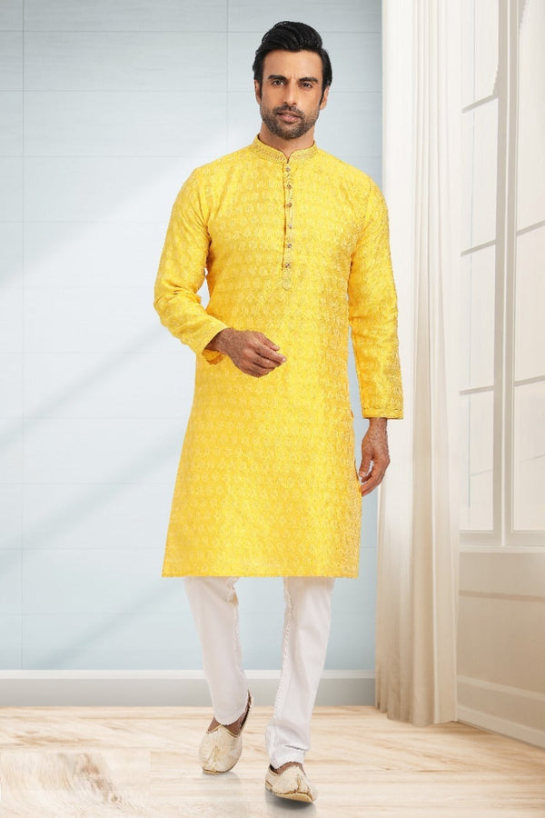 Silk Jacquard Kurta With Cotton Pajama-Di. No.-60