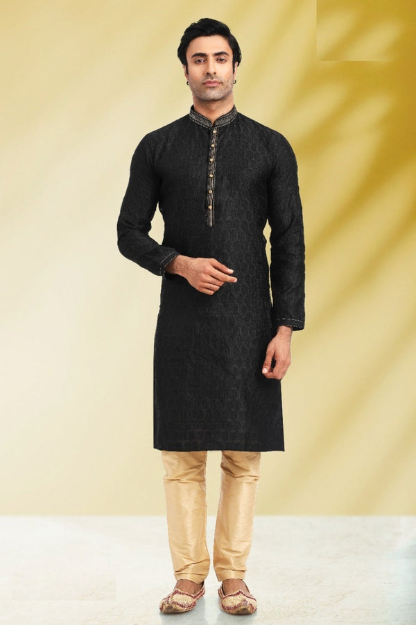 Silk Jacquard Kurta With Cotton Pajama-Di. No.-60