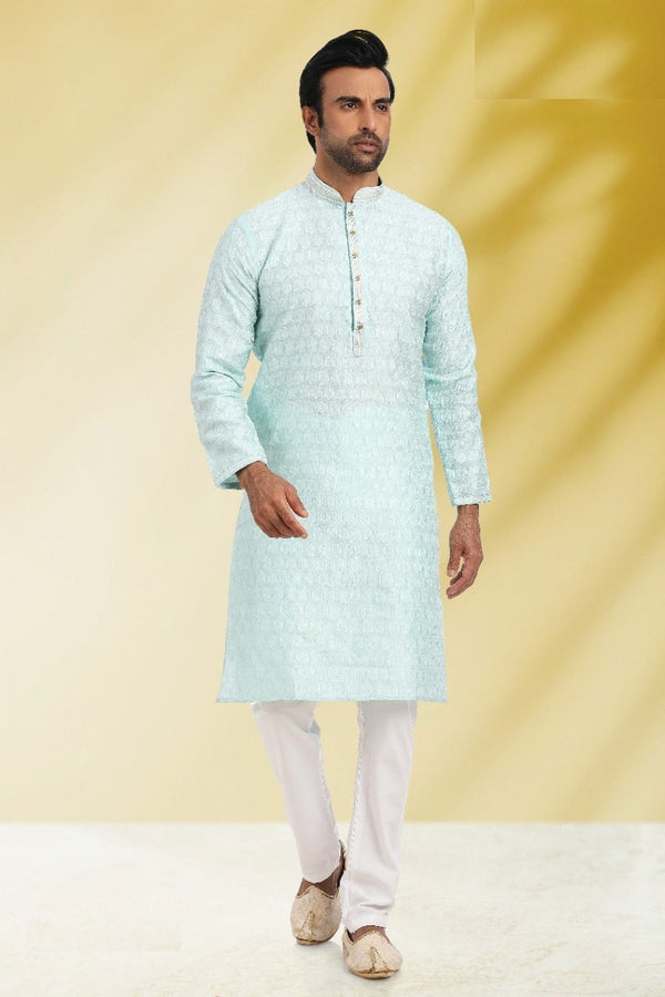 Silk Jacquard Kurta With Cotton Pajama-Di. No.-60