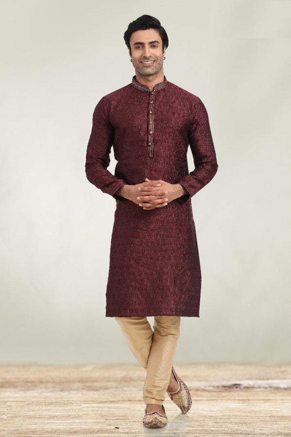 Silk Jacquard Kurta With Cotton Pajama-Di. No.-60