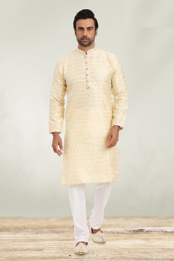 Silk Jacquard Kurta With Cotton Pajama-Di. No.-60