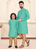 Men's And Kid's Silk Jacquard Kurta With Pajama