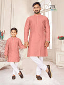 Men's And Kid's Silk Jacquard Kurta With Pajama