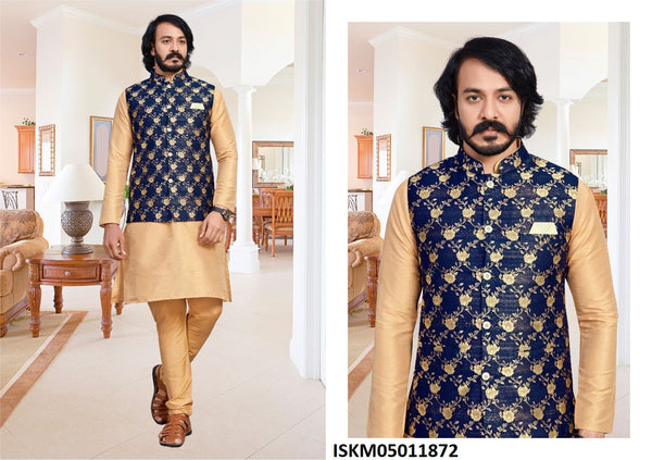 Art Silk Kurta With Pajama And Jacquard Jacket-ISKM05011872