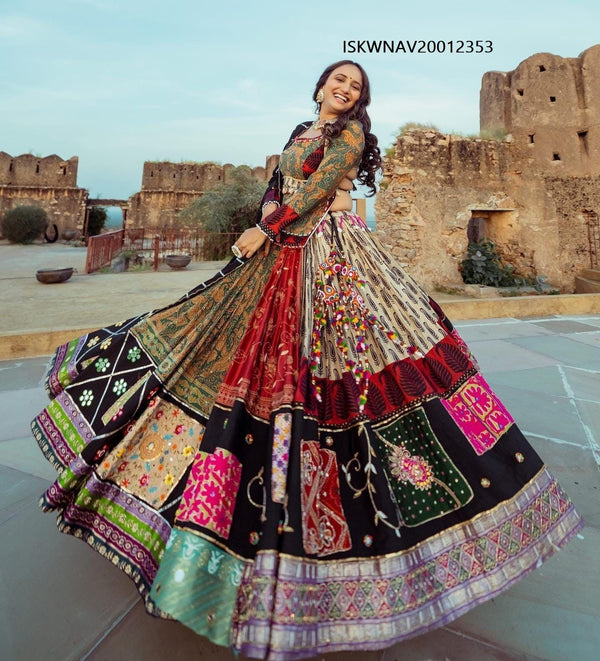 Digital Printed Butter Silk Lehenga With Blouse And Dupatta-ISKWNAV20012353 - Ishaanya