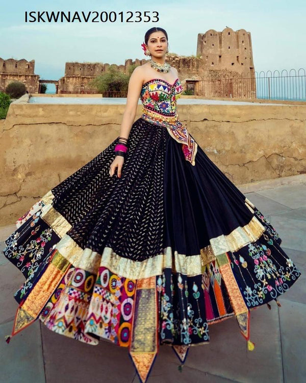 Digital Printed Butter Silk Lehenga With Blouse And Dupatta-ISKWNAV20012353 - Ishaanya