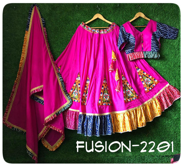 Bandhej Cotton Lehenga With Blouse And Dupatta-ISKWNAV11023023