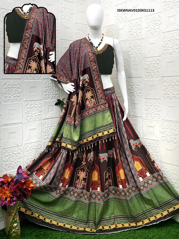 Digital Printed Butter Silk Lehenga With Blouse And Dupatta-ISKWNAV0103KS1113