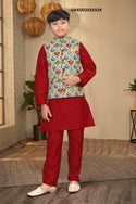 Kid's Silk Kurta With Pajama And Nehru Jacket-ISKKD02033329