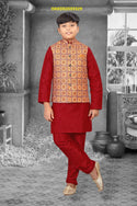 Kid's Silk Kurta With Pajama And Nehru Jacket-ISKKD02033329