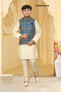 Kid's Silk Kurta With Pajama And Nehru Jacket-ISKKD02033329