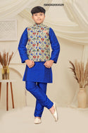 Kid's Silk Kurta With Pajama And Nehru Jacket-ISKKD02033329