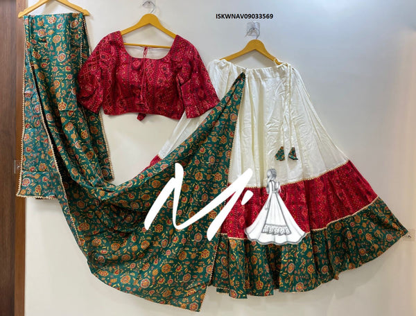 Ajrakh Block Printed Cotton Lehenga With Blouse And Dupatta-ISKWNAV09033569