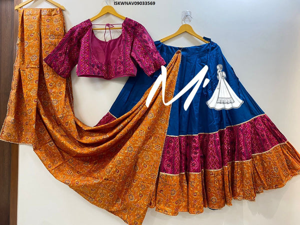 Ajrakh Block Printed Cotton Lehenga With Blouse And Dupatta-ISKWNAV09033569