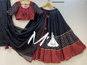 Ajrakh Block Printed Cotton Lehenga With Blouse And Dupatta-ISKWNAV09033569