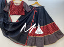 Ajrakh Block Printed Cotton Lehenga With Blouse And Dupatta-ISKWNAV09033569