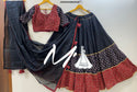 Ajrakh Block Printed Cotton Lehenga With Blouse And Dupatta-ISKWNAV09033569