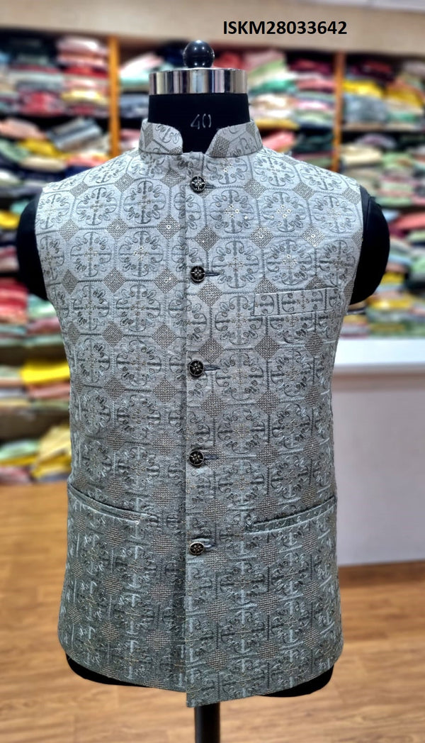 Printed Cotton Chikankari Jacket-ISKM28033642