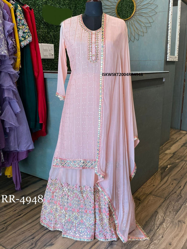 Chinon Embroidered Kurti With Skirt And Chiffon Dupatta-ISKWSKT2004RR4948