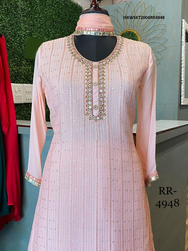 Chinon Embroidered Kurti With Skirt And Chiffon Dupatta-ISKWSKT2004RR4948