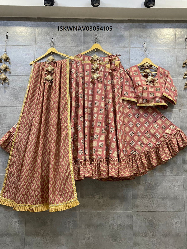 Printed Cotton Lehenga With Blouse And Dupatta-ISKWNAV03054105