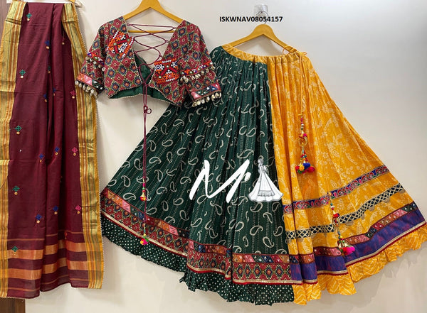 Vintage Printed Cotton Lehenga With Blouse And Khadi Cotton Dupatta-ISKWNAV08054157