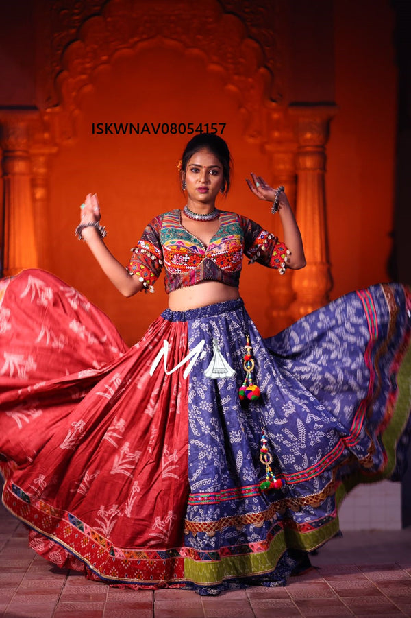 Vintage Printed Cotton Lehenga With Blouse And Khadi Cotton Dupatta-ISKWNAV08054157