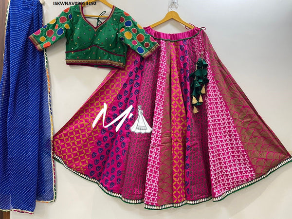 Block Printed Cotton Lehnga With Cotton Silk Blouse And Lehariya Printed Chiffon Dupatta-ISKWNAV09054192