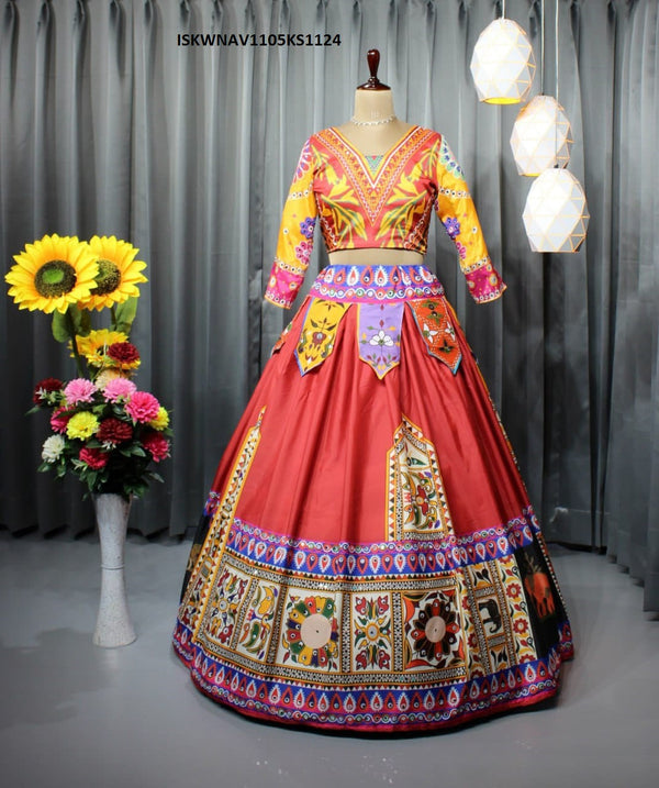 Digital Printed Chinon Silk Lehenga With Blouse And Dupatta-ISKWNAV1105KS1124