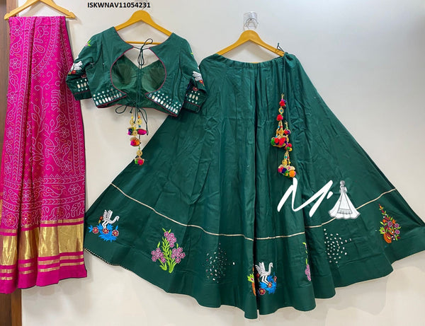 Cotton Lehenga With Blouse And Bandhej Printed Gaji Silk Dupatta-ISKWNAV11054231