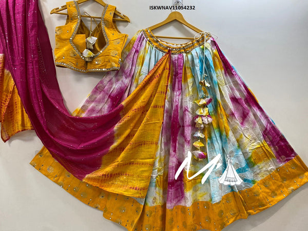 Tie And Dye Shibori Printed Cotton Silk Lehenga With Cotton Blouse And Viscose Dupatta-ISKWNAV11054232