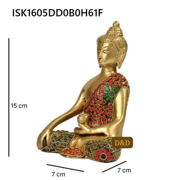 Brass Bhudha Statue With Stone Work-ISK1605DD0B0H61F