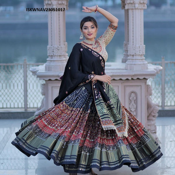 Digital Printed Butter Silk Lehenga With Blouse And Dupatta-ISKWNAV23051017