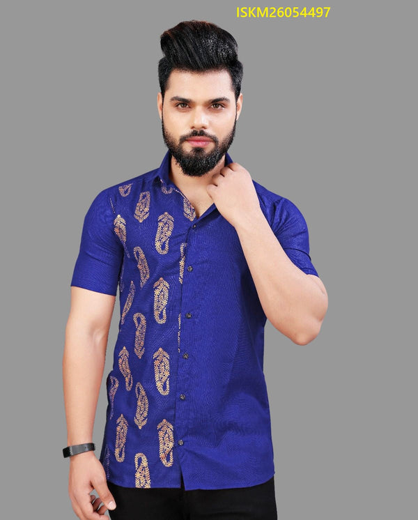 Men's Foil Printed Cotton Shirt-ISKM26054497