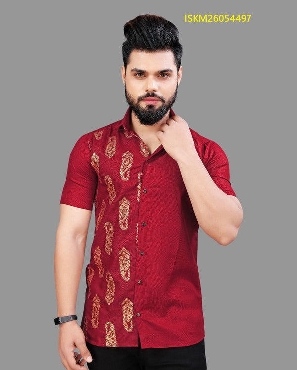 Men's Foil Printed Cotton Shirt-ISKM26054497