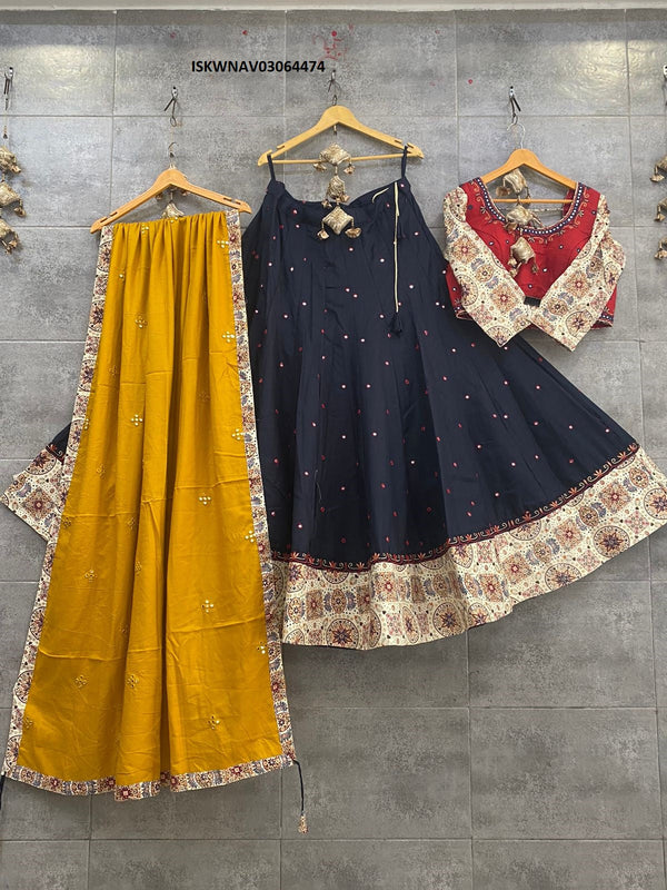 Embroidered Cotton Lehenga With Blouse And Dupatta-ISKWNAV03064474