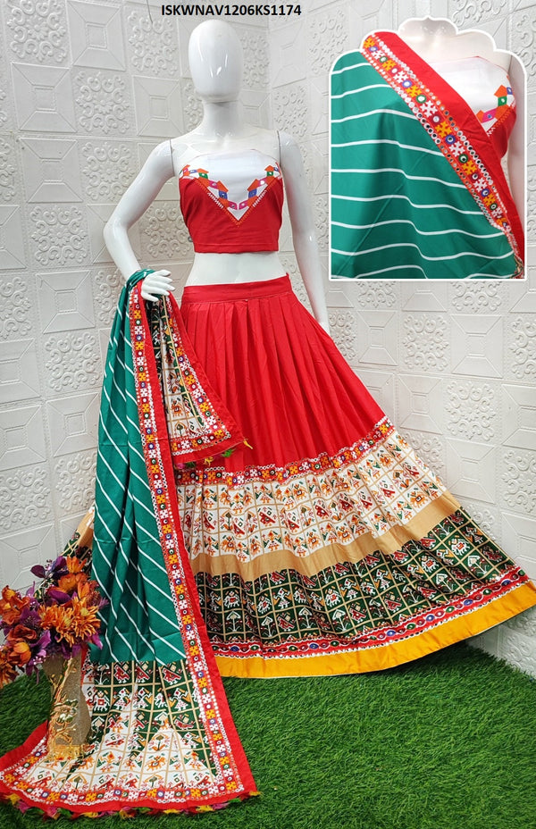 Digital Printed Butter Silk Lehenga With Blouse And Dupatta-ISKWNAV1206KS1174