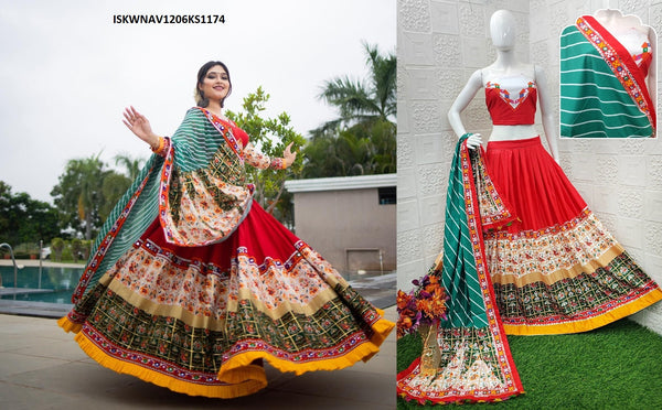 Digital Printed Butter Silk Lehenga With Blouse And Dupatta-ISKWNAV1206KS1174