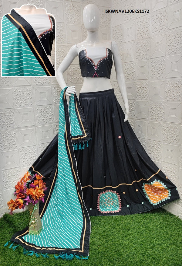 Digital Printed Butter Silk Lehenga With Blouse And Dupatta-ISKWNAV1206KS1172