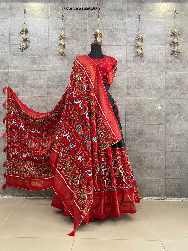 Foil Printed Pashmina Silk Lehenga With Blouse And Modal Dupatta-ISKWNAV14064580