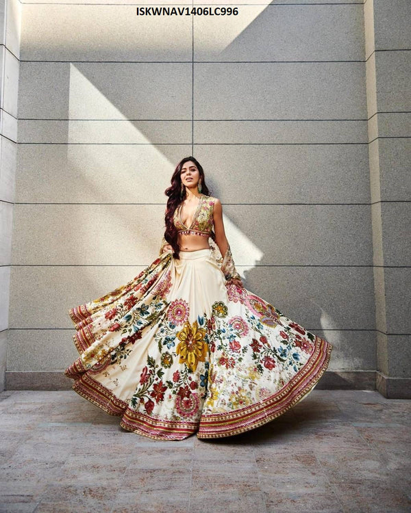 Digital Printed Butter Silk Lehenga With Blouse And Dupatta-ISKWNAV1406LC996