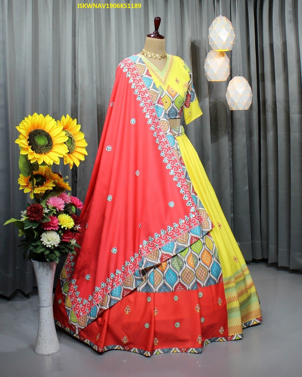 Digital Printed Chinon Silk Lehenga With Blouse And Dupatta-ISKWNAV1906KS1189