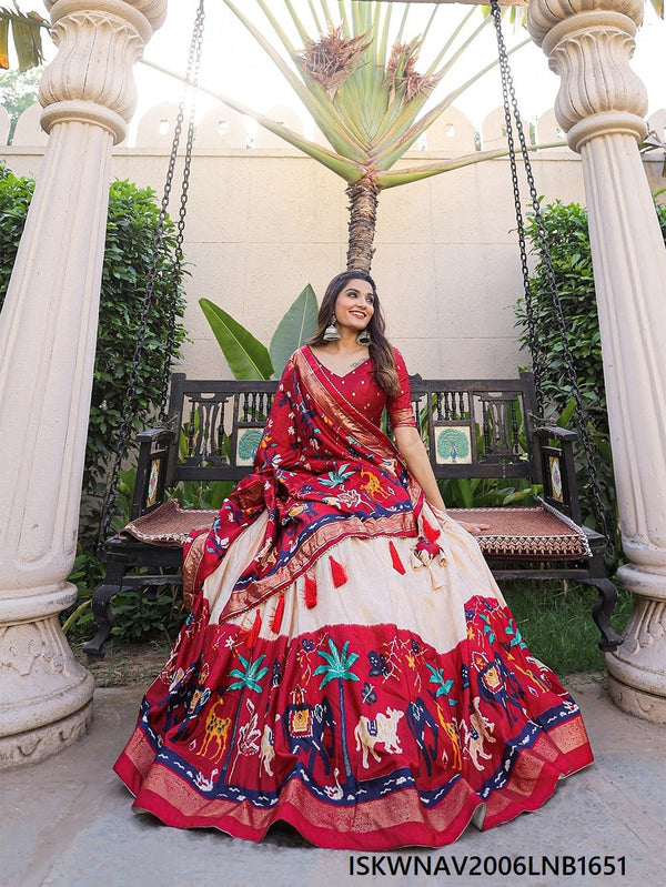 Printed Dola Silk Lehenga With Blouse And Dupatta-ISKWNAV2006LNB1651