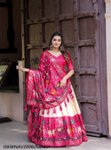 Printed Dola Silk Lehenga With Blouse And Dupatta-ISKWNAV2006LNB1651