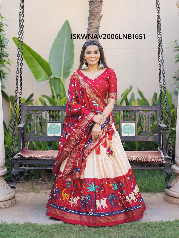 Printed Dola Silk Lehenga With Blouse And Dupatta-ISKWNAV2006LNB1651